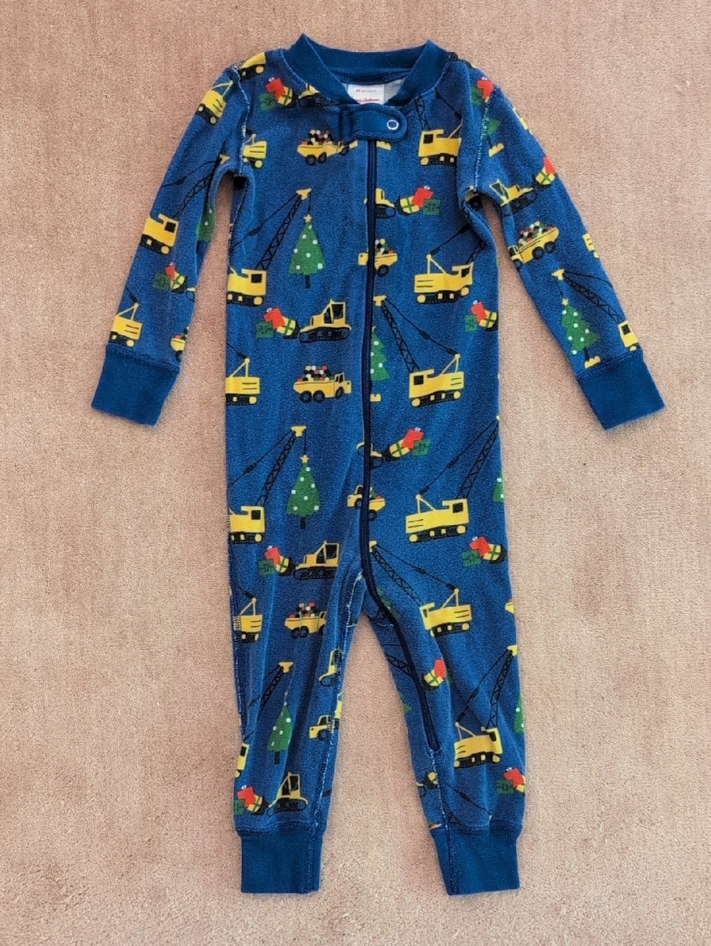 Hanna Andersson 2T Christmaa Tree Construction Zip Onesie